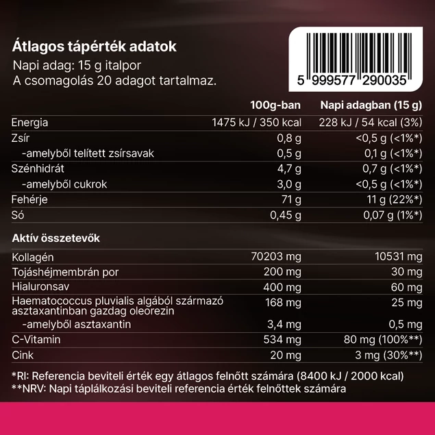 Málna-csokoládé ízű kollagén komplex, 300g